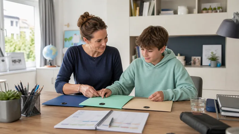 Mutter und Schüler planen gemeinsam die Vorbereitung auf die M7