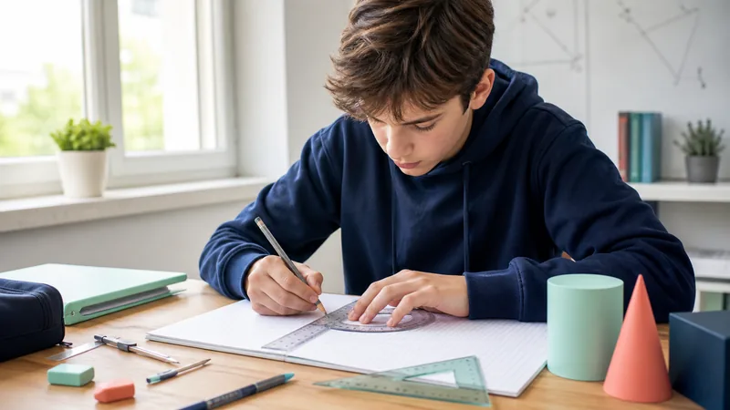 Schüler übt Geometrie für die M8-Aufnahmeprüfung
