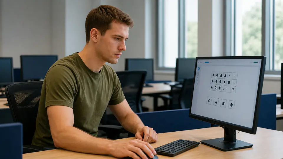 Bewerber bearbeitet Aufgaben im computerbasierten Bundeswehr-CAT-Test