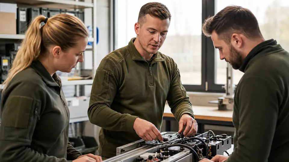 Feldwebelbewerber koordiniert eine praktische Teamaufgabe