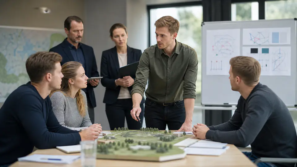 Offizierbewerber leitet eine Planungsaufgabe im Assessmentcenter