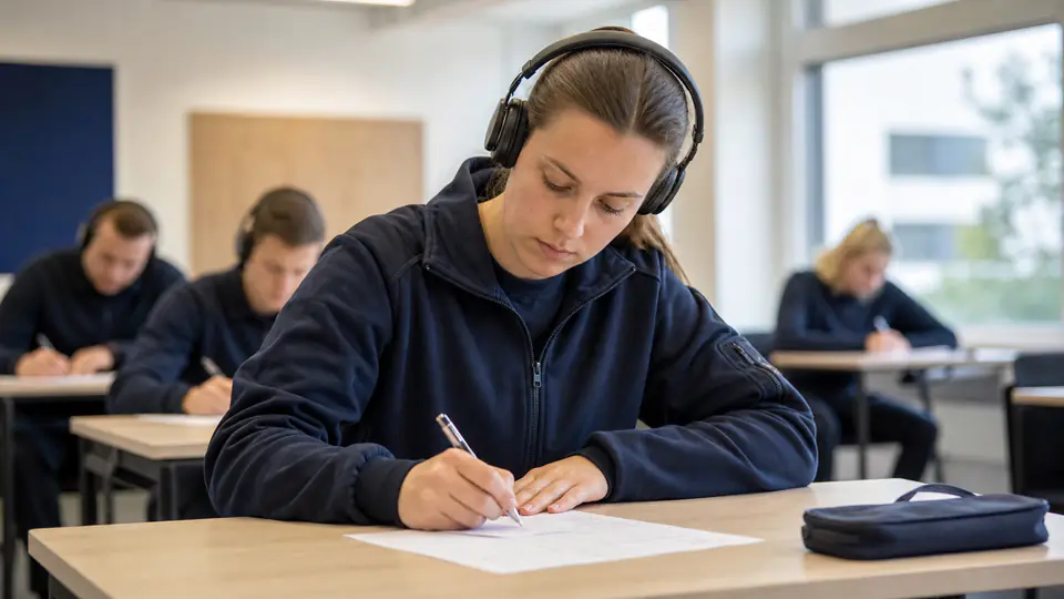 Bewerberin übt ein Diktat für den Polizei-Einstellungstest