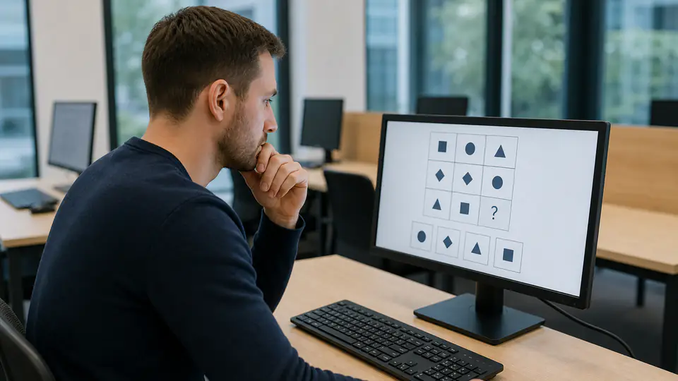 Bewerber löst eine Figurenmatrix im Polizei-Logiktest
