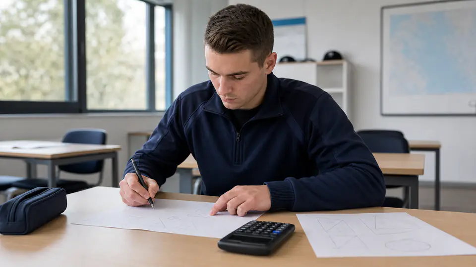 Bewerber bearbeitet Mathematikaufgaben für den Polizei-Einstellungstest